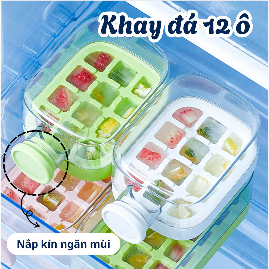 Khay Làm Đá Viên Thông Minh 2in1 HomeMate – Bình Đựng Nước Có Nắp Nhấn Lấy Đá Nhanh, Tặng Ống Hút Tiện Lợi