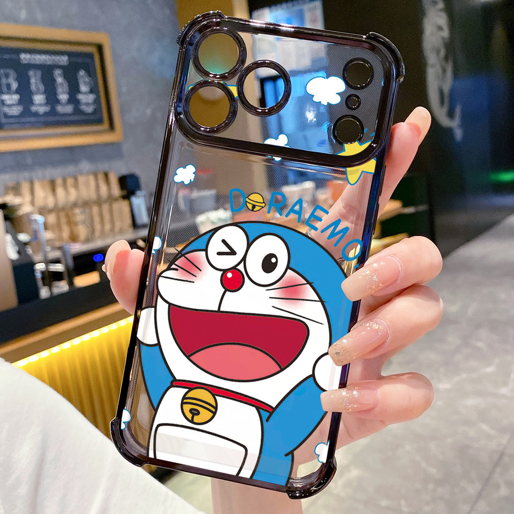 Tương thích với iPhone 17 16 15 Pro Max 14 Plus 13 12 11 XR XS Doremon Vỏ mạ trong suốt Vỏ chống rơi