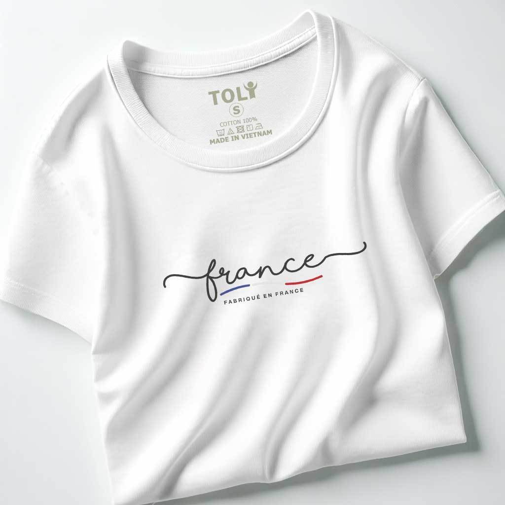 （Giao hàng 24h）Angela Áo thun nữ cổ tròn In chữ France, form vừa dáng, vải cotton  4 chiều mềm mại