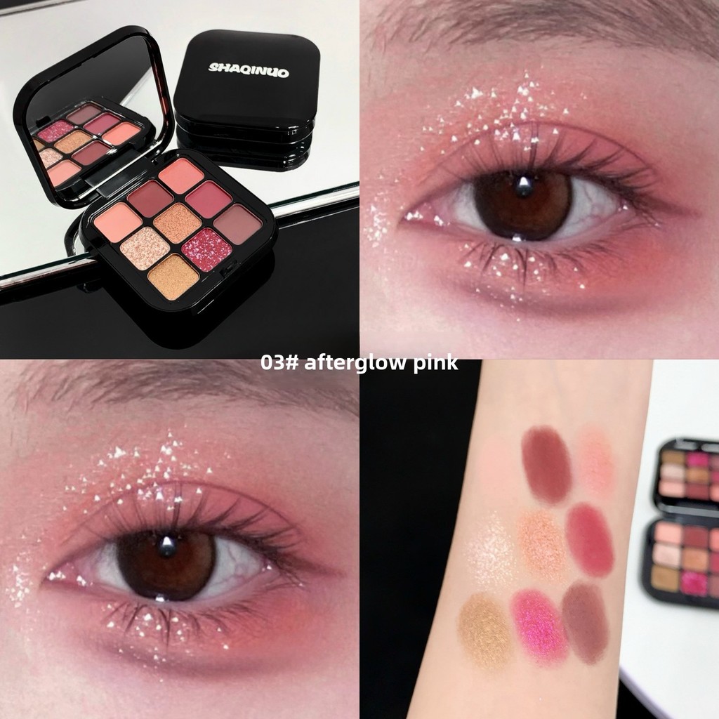 SHAQINUO Mực Đen Chín Màu Phấn Mắt Bảng Matte Pearlescent Nhấp Nháy Màu Đất Trà Sữa Màu Jiugongge Học Sinh Nằm Tơ tằm