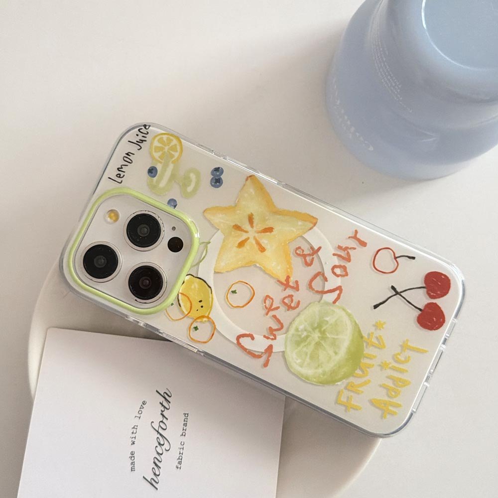 Vỏ cứng Tương thích với iPhone 13 14 14Pro 14ProMax 15 15Pro 15ProMax 16 16Pro 16ProMax 17 17Pro 17ProMax Graffiti Fruit Starfruit Pattern Magnet Case