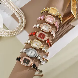 Phiên bản Hàn Quốc dành cho sinh viên Thiết kế dây rút sang trọng Hình vuông nhỏ Trái tim kim cương Đồng hồ đeo tay lười sang trọng sành điệu 26.5.15
