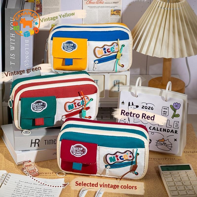 CANAMEK Hộp Đựng Bút Chì Dung Tích Cao Cấp Mỹ Cổ Điển Phong Cách Retro Nhà Tổ Chức Thẩm Mỹ Lớn Cho Lớp Học CSF