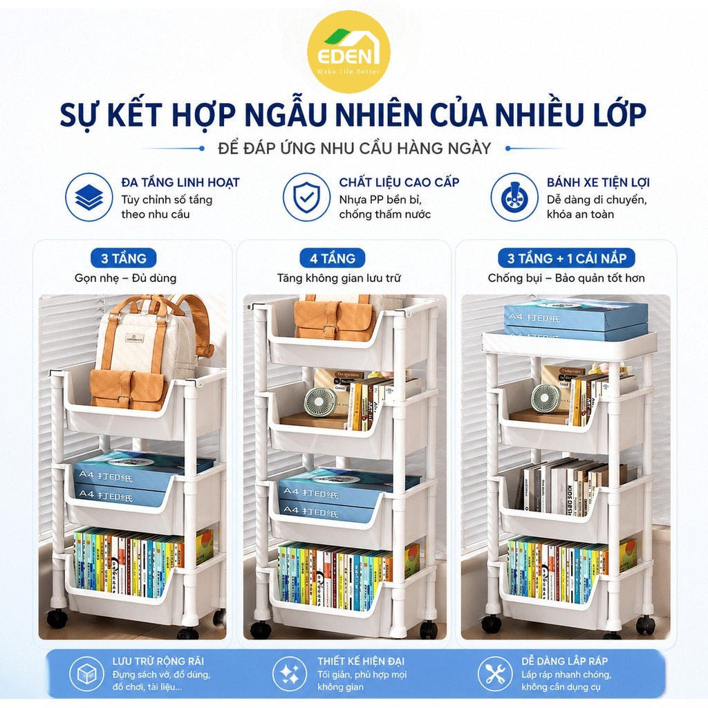 Kệ 5 Tầng Mini Có Bánh Xe – Gọn Nhẹ, Linh Hoạt Cho Mọi Không Gian