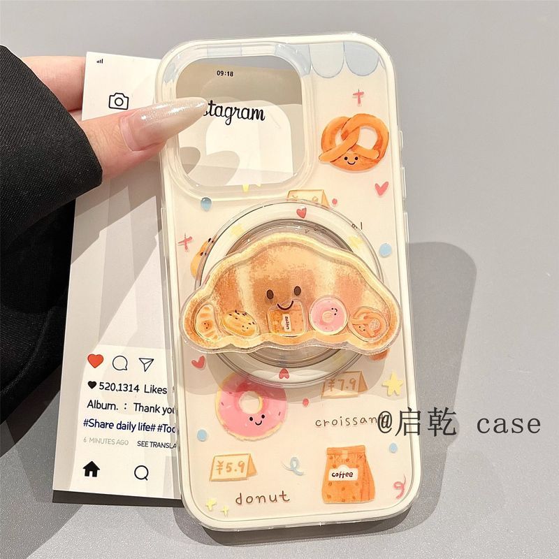 Lắc Happy Croissant Từ Tính Apple 16promax Ốp Lưng Điện Thoại 15 / 13 / 14Plus / 12 Nữ 11 / 8 Dễ Thương x