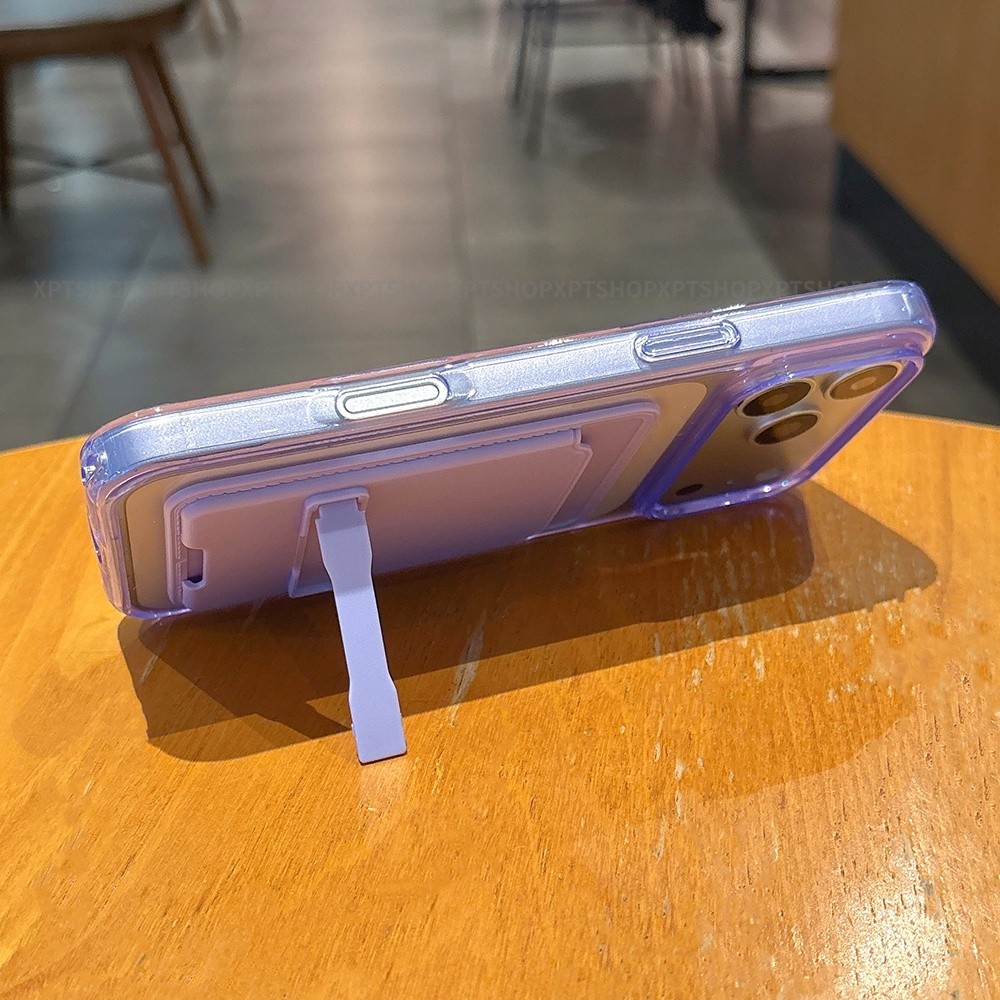 Túi đựng thẻ 2 trong 1 Giá đỡ vô hình Vỏ điện thoại Acrylic cho iPhone 17 Pro Max 16 Plus 15 14 13 Vỏ bảo vệ chống sốc