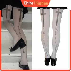 KIN Phong Cách Nhật Bản Quần Trắng Chữ Thập Và In Chữ Tất Opaque