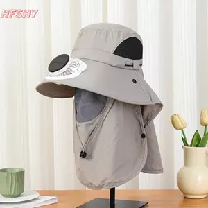 Mũ quạt bảng điều khiển năng lượng mặt trời HFSHY dành cho nam Vành rộng Bảo vệ tia cực tím Đi bộ đường dài ngoài trời Mũ câu cá có khăn choàng VN