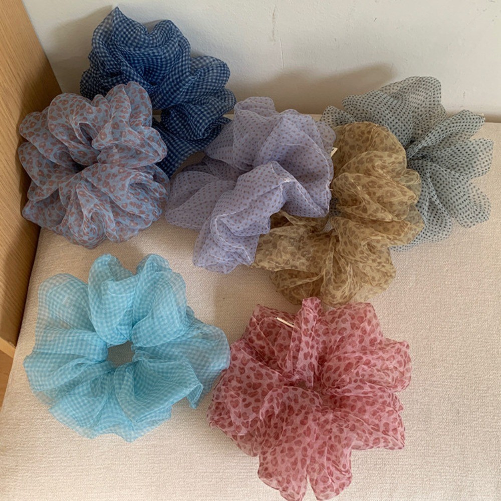 Hululu / Phong Cách Xanh Kẻ Sọc Chấm Bi Organza Tóc Vòng Ruột Lớn Đầu Dây Tính Khí Ngọt Ngào Đầu Dây Hoa Tóc Phụ Kiện Tóc