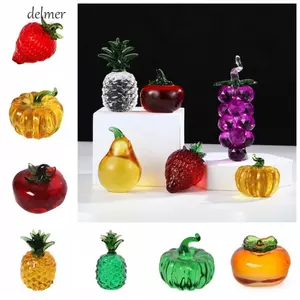 DELMER Đồ trang trí trái cây dâu tây bí ngô, Đồ thủ công mỹ nghệ dứa bí ngô lựu Trang trí trái cây nhân tạo, Đồ thủ công thủy tinh mô phỏng Đồ thủ công pha lê Mini Đồ trang trí tiệc