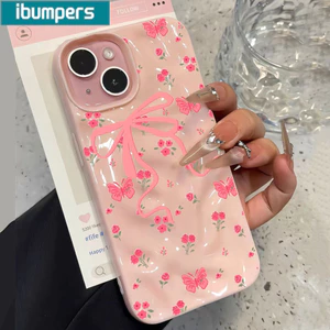 Ibumpers Ốp Điện Thoại Nơ Màu Hồng Dễ Thương Họa Tiết Hoa Đẹp Thẩm Mỹ Silicon Mềm Cao Cấp Vỏ Chống Sốc Cho iPhone 11 12 13 14 15 16 17 Pro Max IP 7 8 Plus Iphon X XS XR
