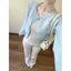 Cardigan áo len dệt kim màu xanh nhẹ, phong cách đơn giản, phù hợp thời trang thu đông và áo khoác ngắn