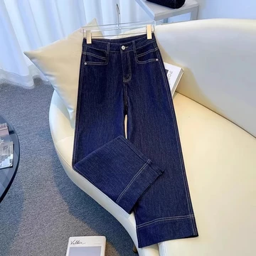 quần jean ống rộng nữ quần short jean trắng Quần jean nữ ống rộng màu xanh lam và hẹp denim quần ống đứng chín điểm màu xanh đậm cạp cao thân hình nhỏ mẫu mới xuân thu 2025