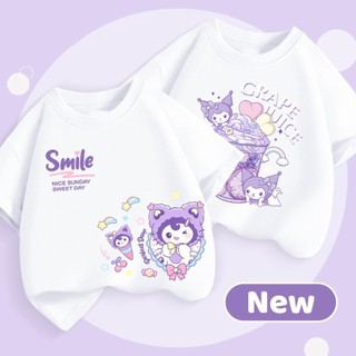 Áo thun ngắn tay Sanrio dễ thương với hình hoạt hình dành cho bé gái, thích hợp mặc ngoài.
