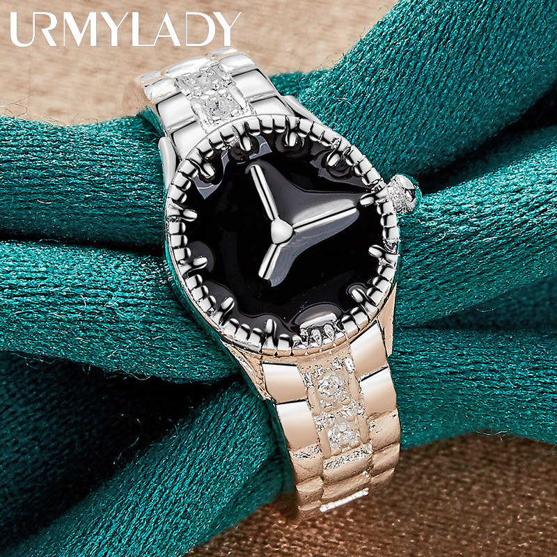 Đồng hồ đeo tay bằng bạc URMYLADY 925 7-10 # Nhẫn dành cho nữ Tiệc cưới Trang sức quyến rũ thời trang
