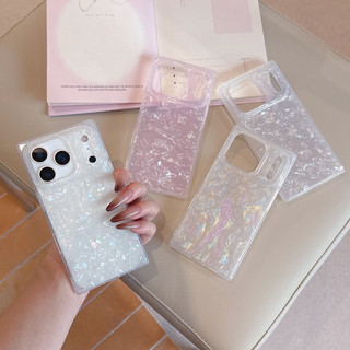 Ốp điện thoại hình vuông họa tiết vỏ sáng bóng thời trang sang trọng cho iPhone 17 16 15 13 14 Pro Max 17PM