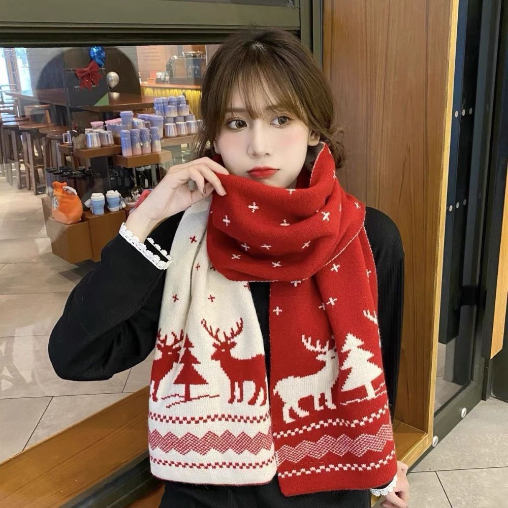 Khăn Quàng Cổ Argyle Len Dệt Kim Họa Tiết Ô Trám Vintage Hàn Quốc Giữ Ấm Mùa Đông Dày Dặn Cao Cấp