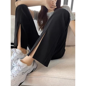Chia Phù Hợp Với Quần Nữ 2024 Cao Cấp Thẳng Drap Nhỏ Đen Mỏng Hơn Nhìn Băng Lụa Lau Chân Rộng Quần 5.12
