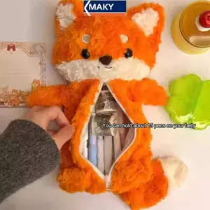 MAKY Dễ Thương Sang Trọng Túi Bút Hoạt Hình Cáo Búp Bê Hộp Đựng Bút Chì Dung Tích Lớn Văn Phòng Phẩm Người Tổ Chức Học Sinh VN