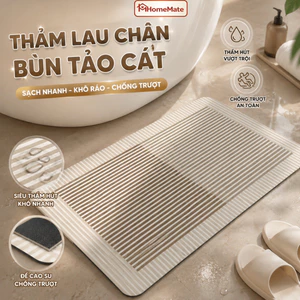Thảm Lau Chân Nhà Tắm HomeMate Bùn Tảo Cát Siêu Thấm Hút, Nhanh Khô Chống Trượt 40x60cm