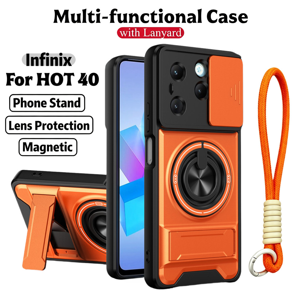 Ốp Điện Thoại Đa Năng Sang Trọng Thích Hợp Cho Infinix Hot 40 Pro 4G 50 60 70 Dây 360°Giá đỡ vòng có vỏ máy ảnh Vỏ bảo vệ toàn diện chống sốc
