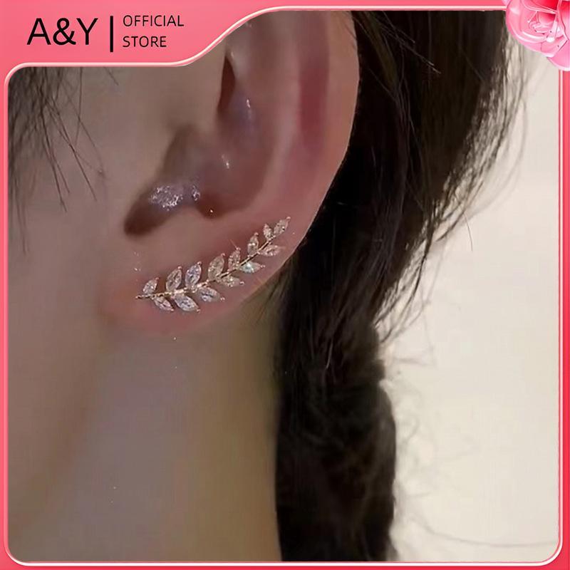 Bông tai hình lá kim cương giả sáng bóng sang trọng A & Y dành cho nữ Bông tai vòng đeo tai lúa mì tinh tế Trang sức cưới.