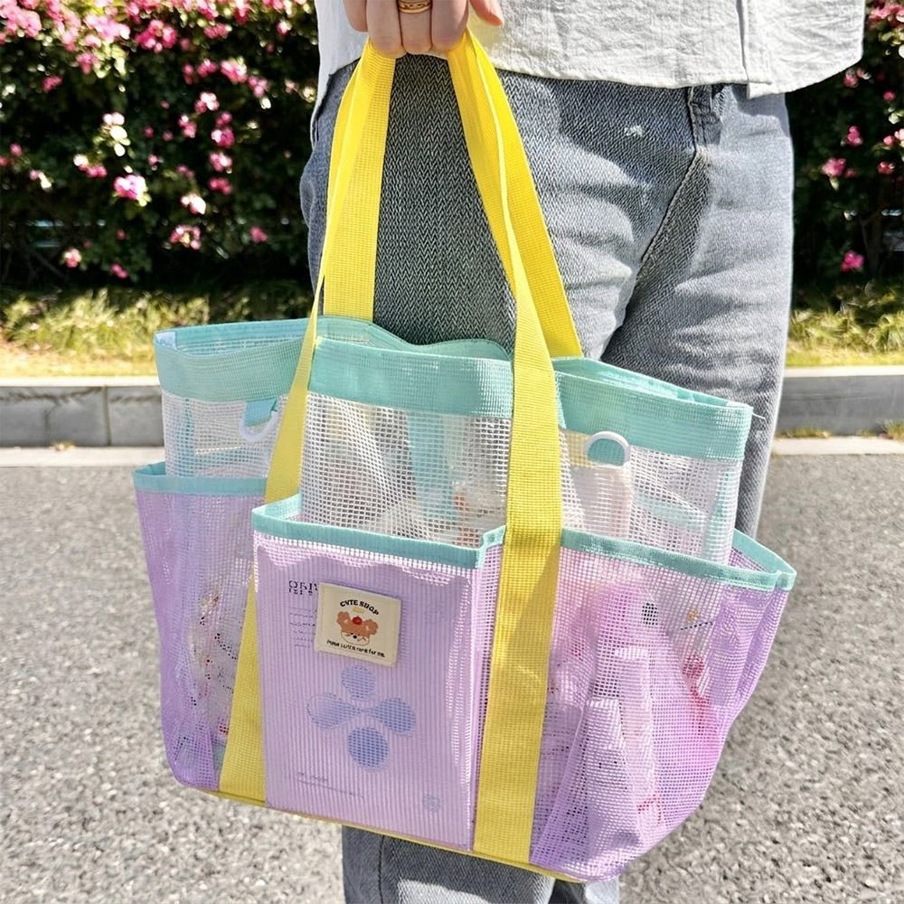 Túi Tote Lưới HOBBYIN, Túi Đi Biển Dung Tích Lớn Di Động, Túi Đeo Vai Nhiều Túi Cầm Tay Dễ Thương