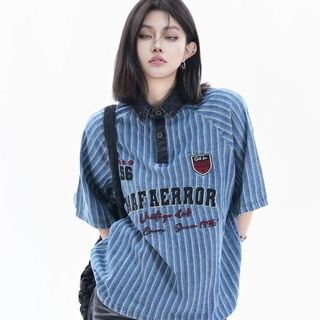 Chất lượng cao denim thêu mùa hè ngắn tay áo
