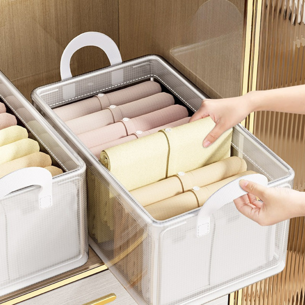 Hộp Đựng Quần Áo Gấp Gọn HomeMate, Hộp Vải Lưới PVC Trong Suốt Khung Thép Sắp Xếp Nhà Cửa Gọn Gàng