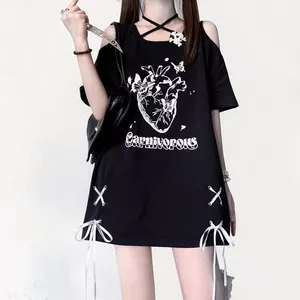 Mỹ Retro Đeo Chéo Dây Buộc Nơ In Hình Ngắn Tay Áo Thun Nữ Thiết Kế Hàng Đầu Hợp Thời Trang 5.19