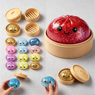8.5cm Kích Thước Lớn Lấp Lánh Baozi Bóp Đồ Chơi Tăng Chậm Bóng Căng Thẳng Mềm Giảm Lo Âu Fidget Đồ Chơi Với Hấp Hộp Bảo Quản