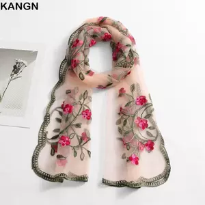 Băng đô đi biển KANGN, Khăn choàng nữ chống bụi thoáng khí, Khăn choàng dài thêu hoa thanh lịch Xuân Hè