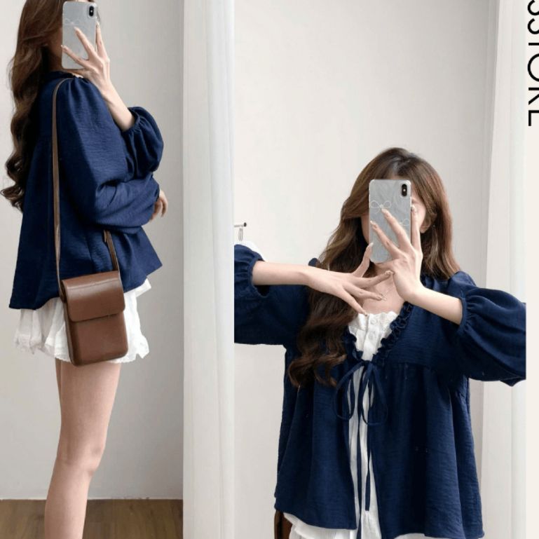 Áo Babydoll Phối Viền Bèo 2 Lớp Thắt Nơ A3123 Thời Trang Nữ Bigsize - SamHi Closet