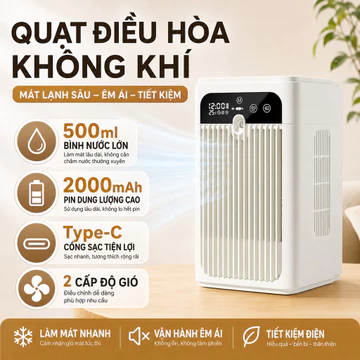 Quạt điều hòa máy làm mát quạt hơi nước quạt mini 500ml 2000mAh TypeC 2 tốc độ gió làm mát phòng ngủ văn phòng du lịch