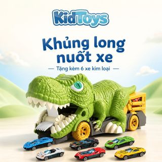 Bộ Khủng Long Nuốt 6 Xe Ô Tô Hợp Kim KidToys - Nhựa ABS Cứng Cáp Bé Chơi Thả Xe Vui Nhộn