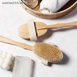 Bàn chải cơ thể phòng tắm SRVN Tay cầm dài Bàn chải lông tự nhiên Máy mát xa tẩy tế bào chết có tay cầm bằng gỗ Dụng cụ tắm chải khô.