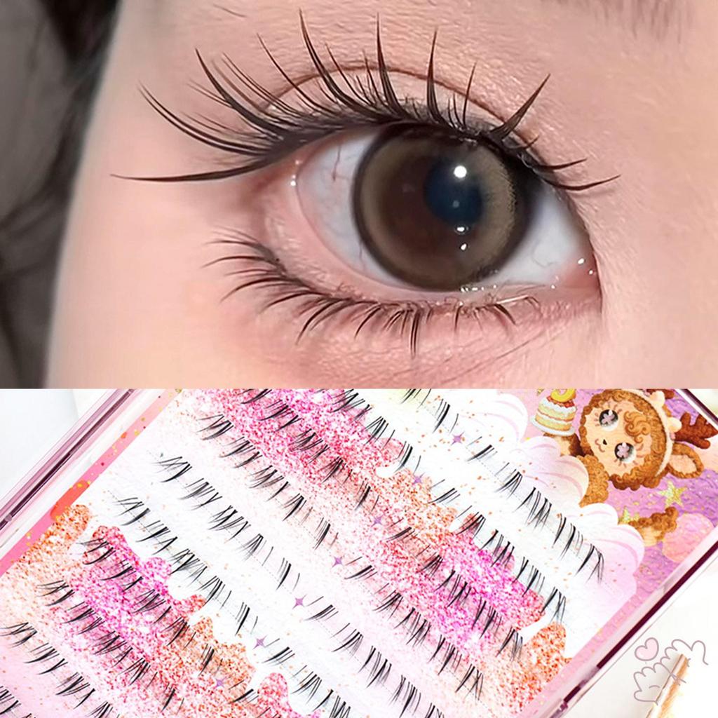 IOIIK 10 hàng-- Cat Style Lower Mis Black C Curl 6-8mm Lông mi giả dài hỗn hợp với dây đeo trong suốt cho vẻ ngoài rực rỡ tự nhiên