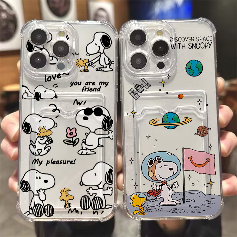 Ốp Điện Thoại Planet Snoopy Cho IPhone 17 Air 16 15 14 13 12 11 Pro Max 14 15 16 Plus 16E Vỏ Đựng Thẻ Ảnh Ví Mềm Trong Suốt Bảo Vệ Chống Sốc TPU Hoạt Hình Thời Trang