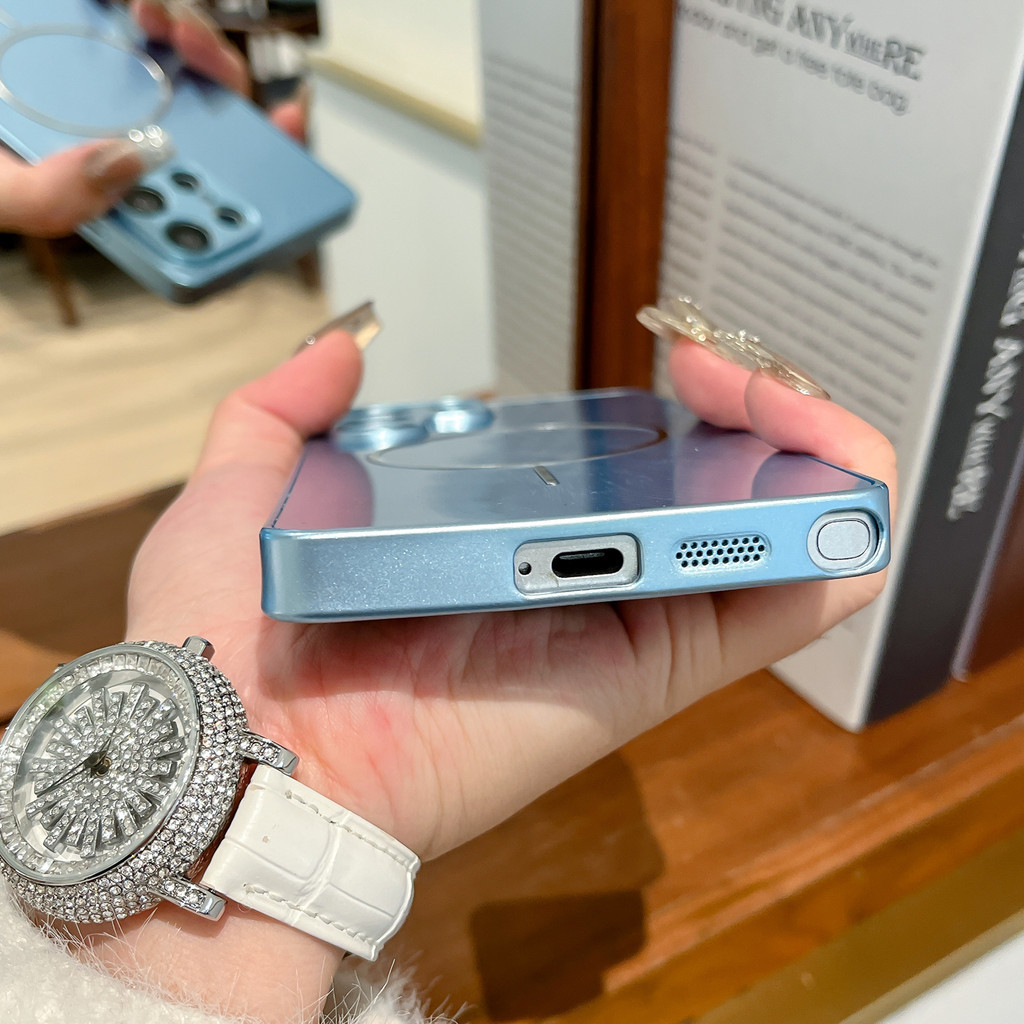 Ốp điện thoại kết cấu sợi lông vũ mạ điện có từ tính cho Samsung Galaxy S25 S24 S23 ULTRA PLUS Vỏ chống sốc