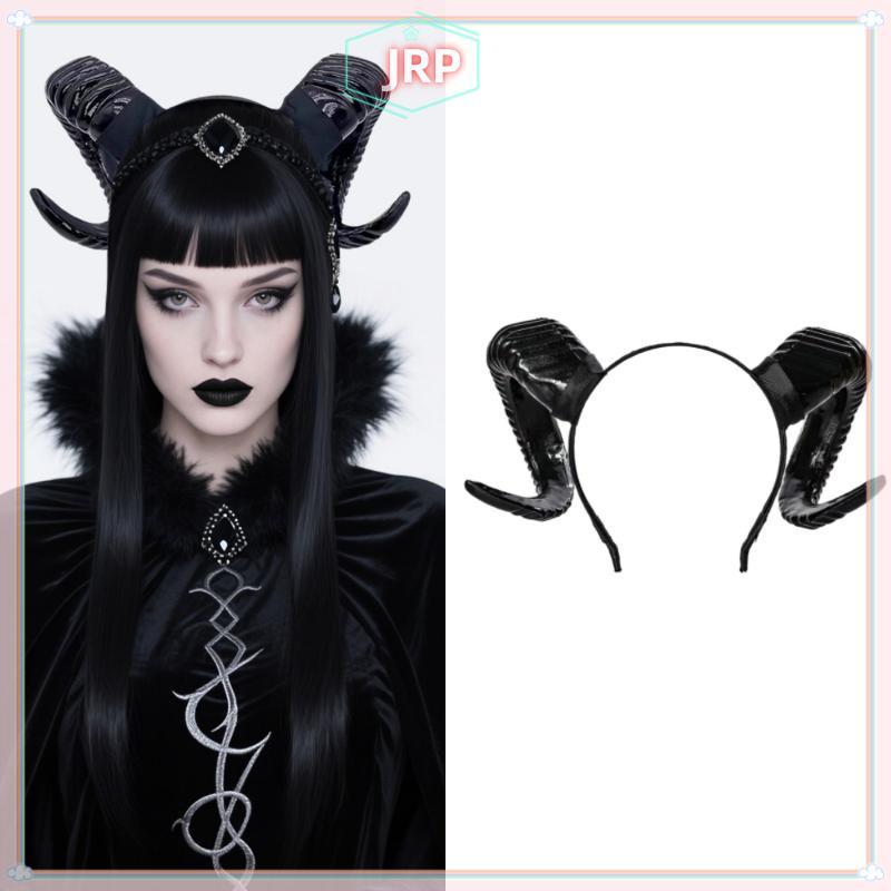 JRP Quỷ Cừu Sừng Mũ Đội Đầu Chơi Cô Gái Bé Trai Gothic Bò Sừng Antelope Băng Đô Quấn Tóc Halloween Trang Phục Trang Trí Mũ JRP