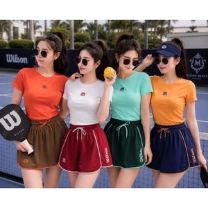 Bộ thể thao nữ cộc tay cổ tròn, bộ Wilson tập pickleball, cầu lông, tennis,...