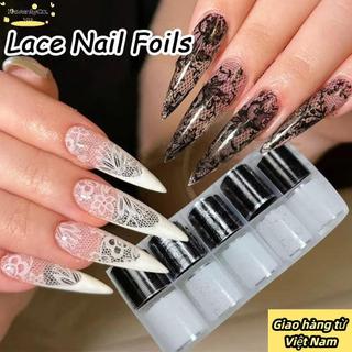 HAVENLYCO Nail Foils, Nhãn dán móng tay thiết kế ren trắng đen, Hiệu ứng Sequin chuyên nghiệp Họa tiết sọc da báo Đề can móng tay DIY