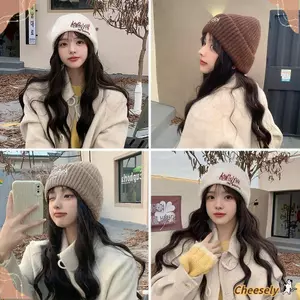 Mũ dệt kim CHEESELY, Mũ beanie dày dễ thương, Thời trang mềm mại Y2K Slouchy Bonnet dành cho nam nữ