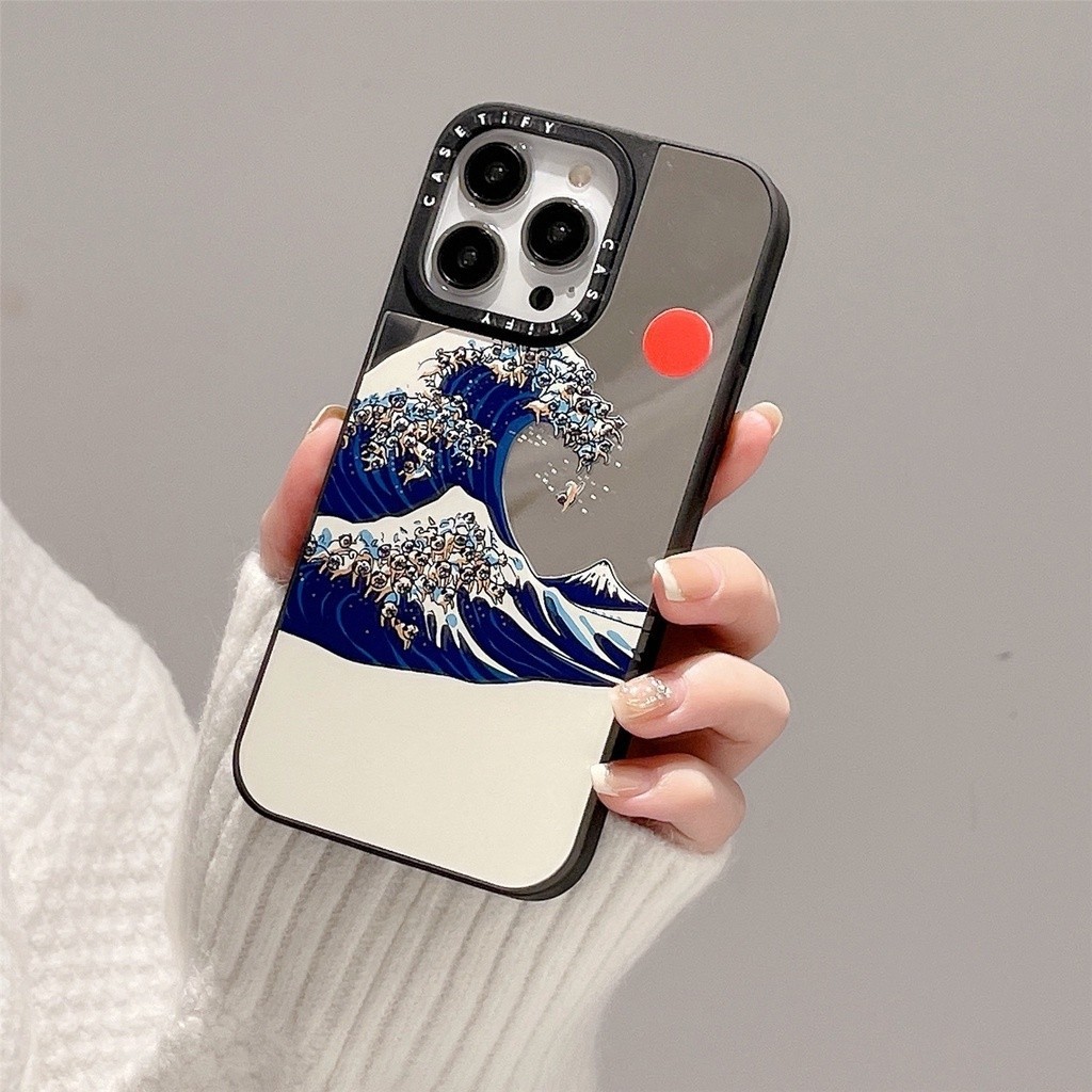 CASET Gương Từ Tính Ngộ nghĩnh Chó Nhật Bản Làn Sóng Vĩ Đại Của Kanagawa Ukiyo-e Art Vỏ Cứng Tương Thích Cho iPhone 17 Pro Max Air Plus 16 / 15 / 14 / 13 / 12 / 11