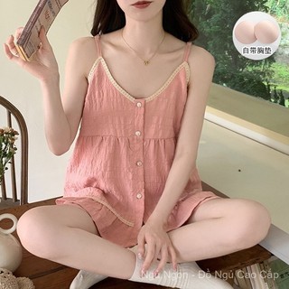 [Luni-Order] Đồ Ngủ Nữ 2 Dây Có Mút Ngực Cotton Mây, Set Quần Short Mặc Nhà Mềm Mát Nhiều Màu Sắc và Kích Thước ĐN24