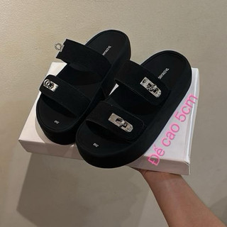 Dép Nữ IGU 2 quai ngang có khóa vặn tròn da lộn trẻ trung cá tính cao 5cm và 2cm nhẹ chân mũi dễ phối đồ