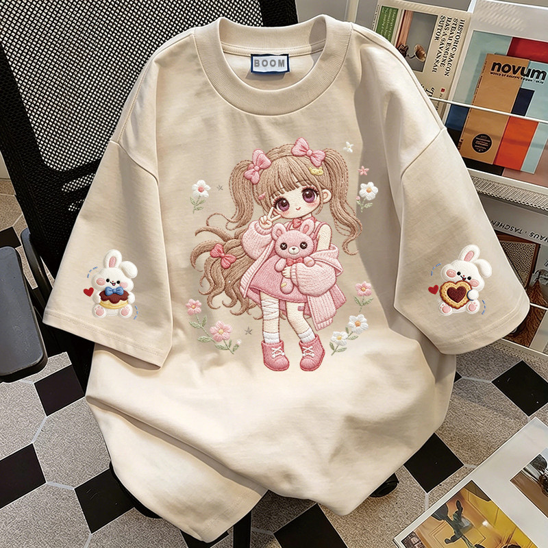 BOOM Áo thun nữ kiểu hàn quốc form rộng tay lỡ cổ tròn cotton Mát-Hè hot trend in cách dễ thương Áo phông form vừaF054