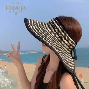 PNPIA- Mũ che ống hút dành cho nữ có vành lớn có thể gập lại Mũ chống nắng nhẹ có thể gập lại cho bãi biển mùa hè và ngoài trời