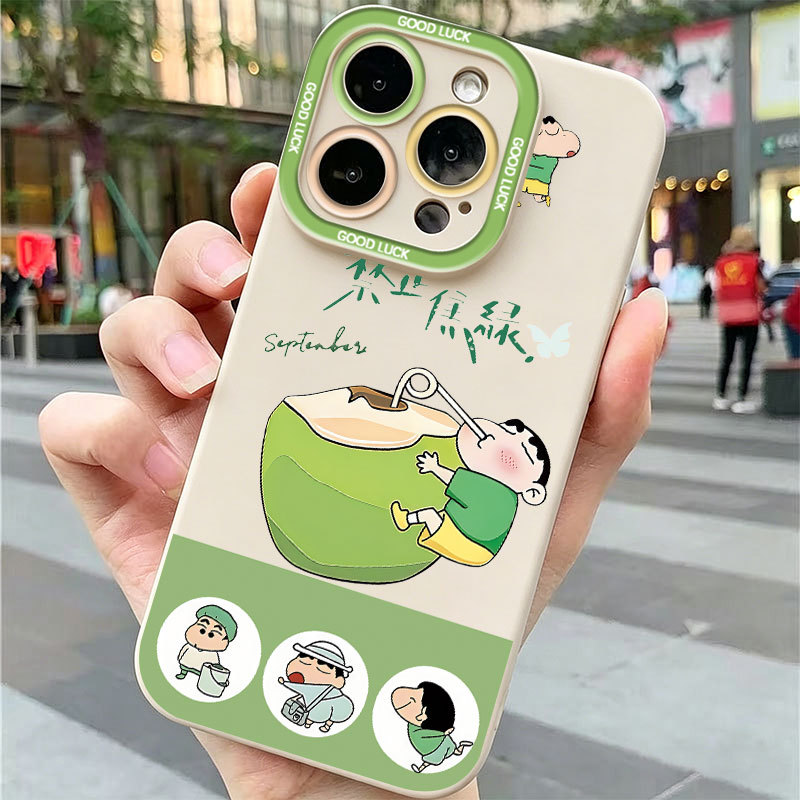 Ốp lưng iPhone hình dừa Crayon Shin-Chan Ốp máy ảnh silicon mềm - iP 7/8/X/XS/XR/11/12/13/14/15/16/17/Plus/Air/Pro/Max