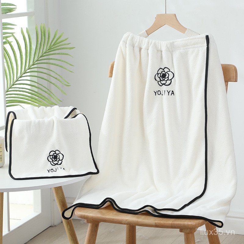 LXY Khăn Tắm Lông Cừu San Hô Bộ 4 Món Thấm Hút Nhanh Khô, Áo Choàng Gia Đình Phong Cách Camellia